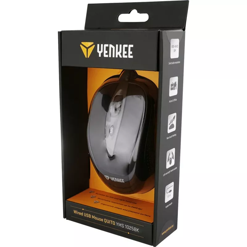 YENKEE YMS 1025 BK QUITO USB laidinė pelė, optinė, 1000 DPI, 4 mygtukai, juoda