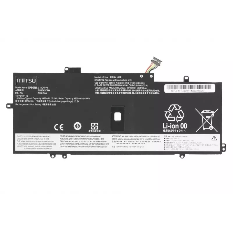 MITSU akumuliatorius, skirtas Lenovo ThinkPad X1 Yoga 4 5 Carbon 7 8 3325 mAh (51 Wh) 15.36V