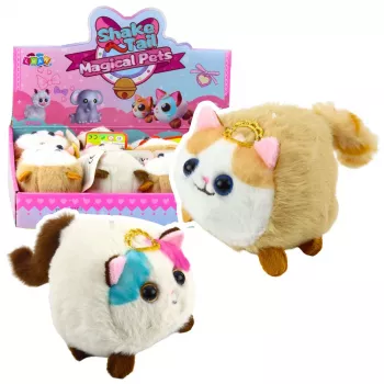 LEAN TOYS Pliušinis kačiukas su judančia uodega, rudas ir baltas