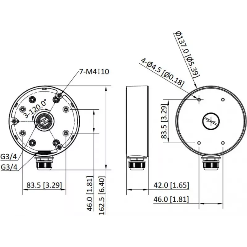 Hikvision DS-1280ZJ-PT6-Y Laikiklis prijungimo dėžutei, juodos spalvos, aliuminio lydinys, atsparus oro sąlygoms, vidaus/lauko
