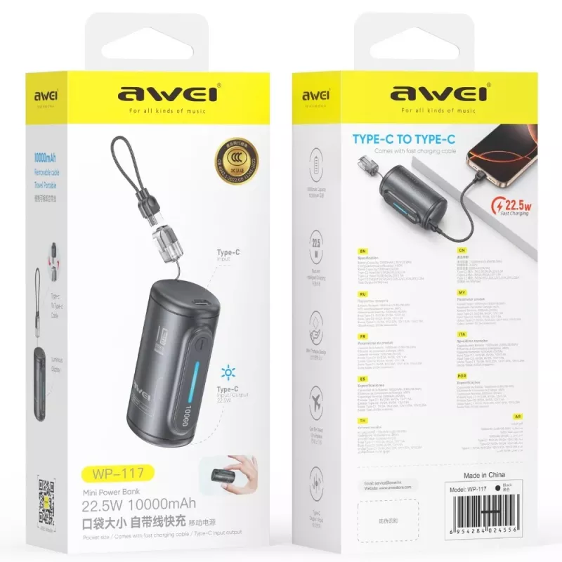 AWEI WP-117 Power Bank 10000mAh 22.5W 3C2xUSB-C Juoda