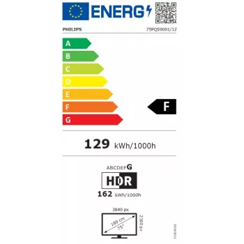 Philips 75PQS9001/12 75 colių QLED 4K Ultra HD Google TV su 3 pusių Ambilight, MiniLED, 120Hz, Dolby Vision ir Atmos, VRR, ALLM, FreeSync Premium, G-Sync suderinamas, 4x HDMI 2.1, 2x USB, Wi-Fi, Bluetooth 5.0, DVB-T/T2/C/S/S2, pilka