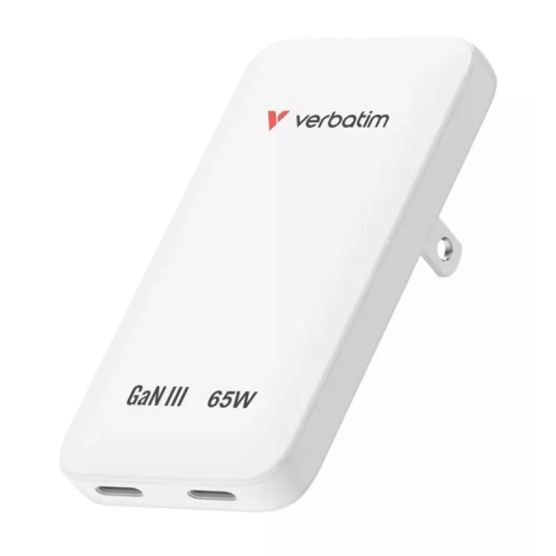 Verbatim Slim GaN Charger 2 prievadų 65W (EU/UK/US) baltas