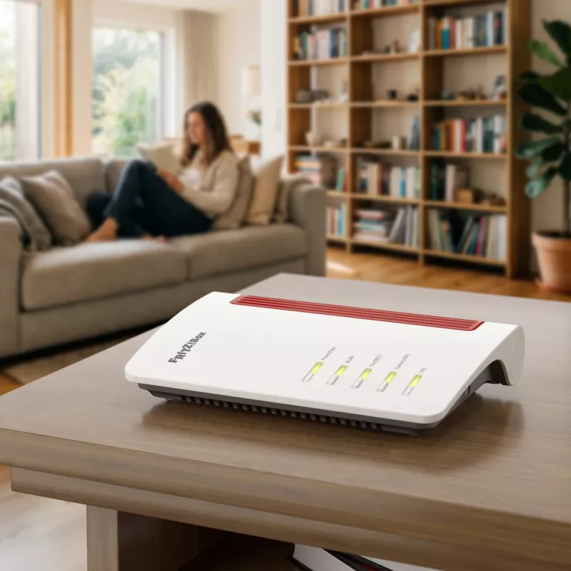 FRITZ! Box 5630 baltas dviejų juostų Wi-Fi 6 DSL/VDSL maršrutizatorius su DECT bazine stotimi, Gigabit Ethernet, USB 2.0, SFP lizdu