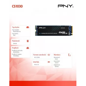 PNY CS1030 256GB M.2 2280 PCIe NVMe Gen3 x4 vidinis kietojo kūno diskas (Bulk)
