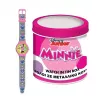 PULIO analoginis laikrodis skardinėje dėžutėje - Disney Minnie Mouse, rožinis PU odos dirželis, kvarcinis mechanizmas, 30mm metalo lydinio korpusas, atsparus vandeniui, mergaitėms nuo 6 metų