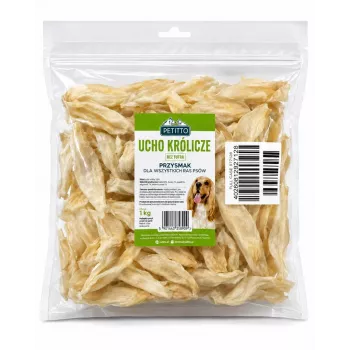 PETITTO Triušio ausų kramtukas šunims - be kailio, 1 kg