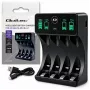 Qoltec NiMH/NiCd akumuliatorių įkroviklis, skirtas AA, AAA, C, D, 9V, su LCD ekranu ir USB-C laidu - juodos spalvos