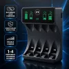 Qoltec NiMH/NiCd akumuliatorių įkroviklis, skirtas AA, AAA, C, D, 9V, su LCD ekranu ir USB-C laidu - juodos spalvos