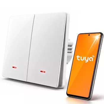 QOLTEC išmanusis šviesos jungiklis WiFi 2-jų grupių laikmatis Tuya baltas