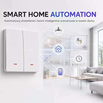 QOLTEC išmanusis šviesos jungiklis WiFi 2-jų grupių laikmatis Tuya baltas