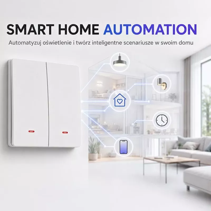 QOLTEC išmanusis šviesos jungiklis WiFi 2-jų grupių laikmatis Tuya baltas
