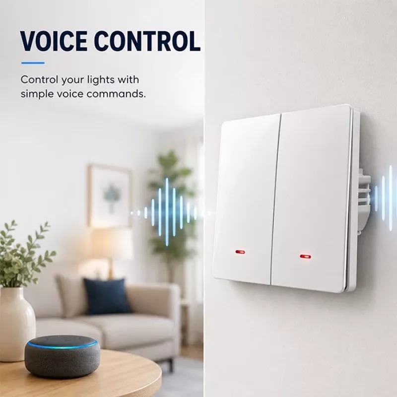 QOLTEC išmanusis šviesos jungiklis WiFi 2-jų grupių laikmatis Tuya baltas