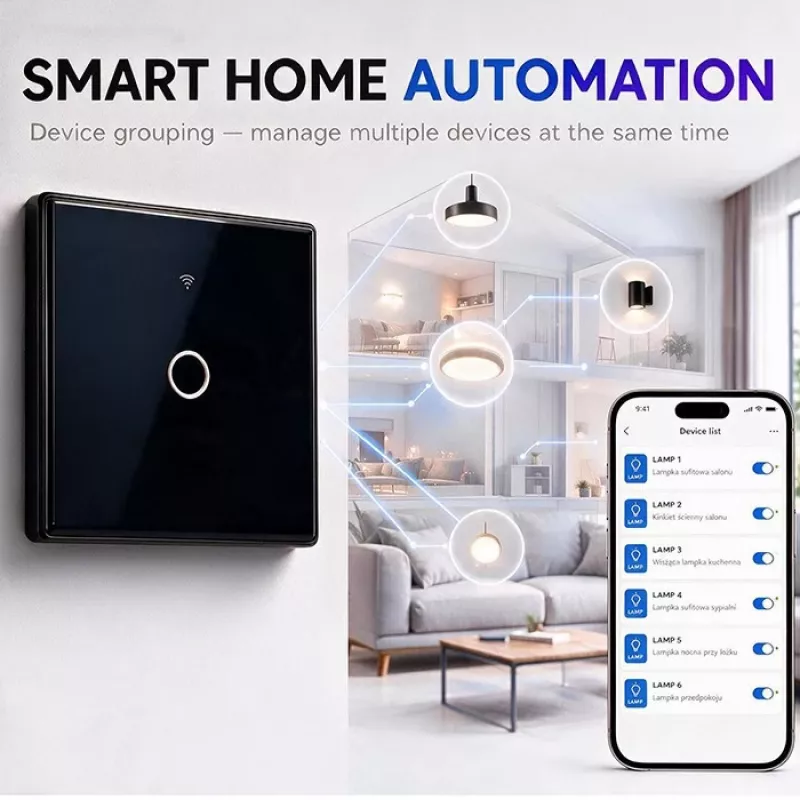 Qoltec Smart Touch Light Switch 1-Gang Wi-Fi Timer Tuya White