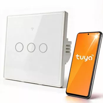 Qoltec Smart Touch Light Switch 3-Gang Wi-Fi Timer Tuya White