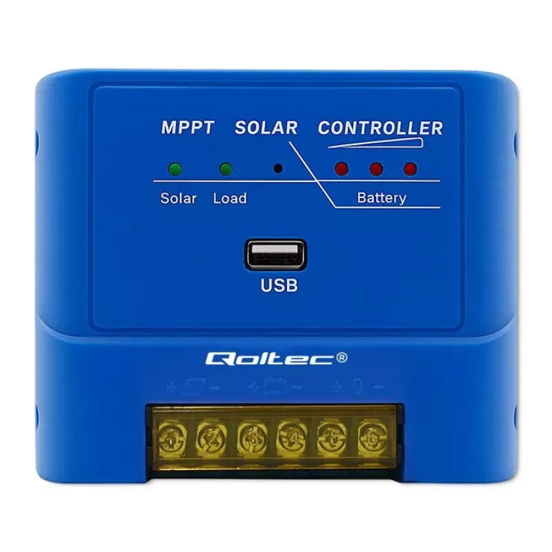 QOLTEC MPPT 15A saulės įkrovimo valdiklis 12V/24V, skirtas LiFePO4, gelio, AGM, užtvindytiems, sandariems švino-rūgšties akumuliatoriams su LCD ir RS485