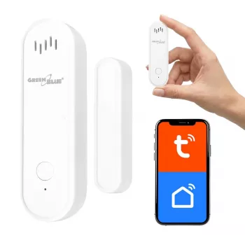 GREENBLUE GB478 belaidis WiFi durų/langų jutiklis – išmanus magnetinis kontaktas, Tuya ir Gosund programėlė, Alexa/Google, maitinamas baterija, baltas