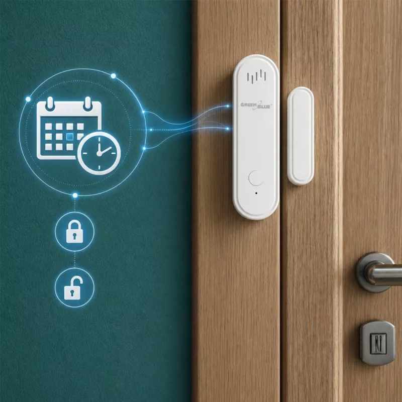 GREENBLUE GB478 belaidis WiFi durų/langų jutiklis – išmanus magnetinis kontaktas, Tuya ir Gosund programėlė, Alexa/Google, maitinamas baterija, baltas