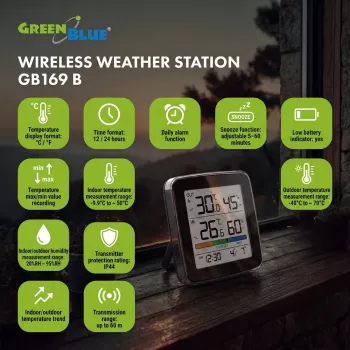 GREENBLUE GB169 B Belaidė orų stotis su spalvotu ekranu ir lauko jutikliu