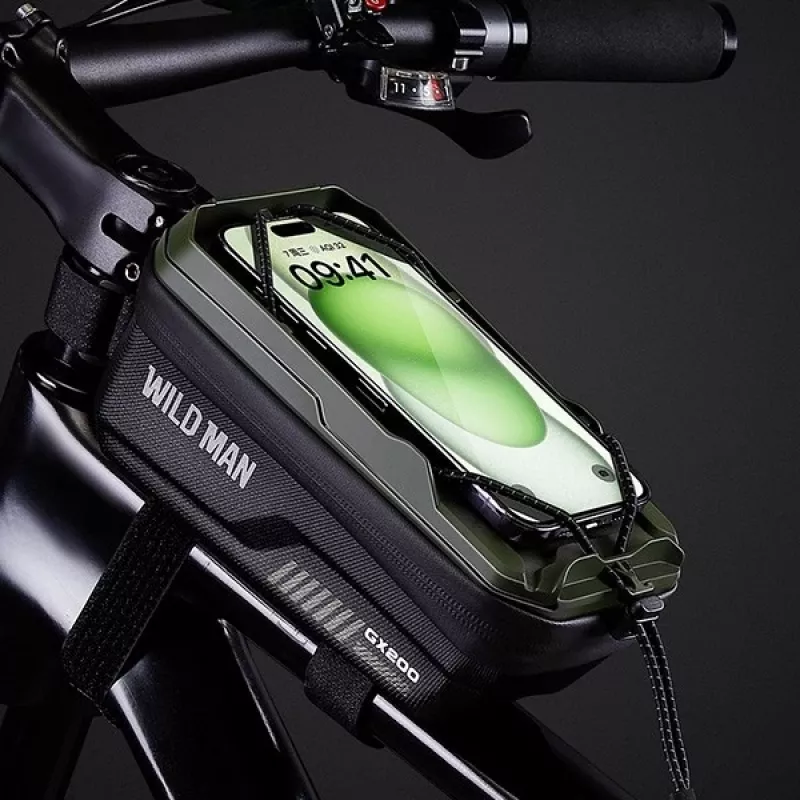 WILDMAN GX200 Dviračio rėmo krepšys su telefono laikikliu, žalias