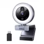 UGREEN 2K QHD internetinė kamera su LED apšvietimu ir įmontuotu mikrofonu, 30fps, USB 2.0, automatinis fokusavimas, 80° matymo laukas, su segtuku ir trikojo laikikliu, juoda