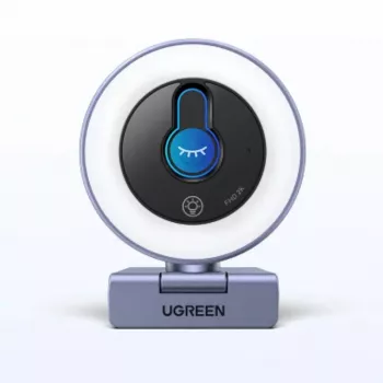 UGREEN 2K QHD internetinė kamera su LED apšvietimu ir įmontuotu mikrofonu, 30fps, USB 2.0, automatinis fokusavimas, 80° matymo laukas, su segtuku ir trikojo laikikliu, juoda