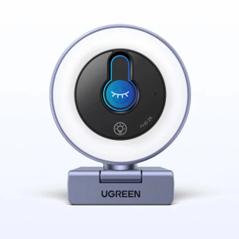 UGREEN 2K QHD internetinė kamera su LED apšvietimu ir įmontuotu mikrofonu, 30fps, USB 2.0, automatinis fokusavimas, 80° matymo laukas, su segtuku ir trikojo laikikliu, juoda
