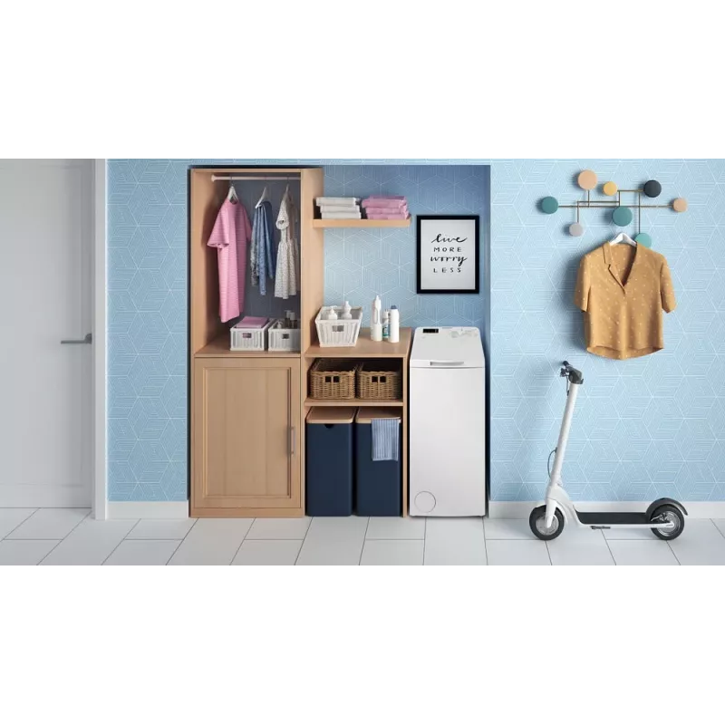 Indesit BTWS50400PLN skalbimo mašina su viršutine pakrovimo anga, 5 kg, 1000 aps./min., balta, energijos klasė E
