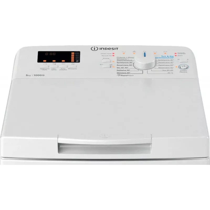 Indesit BTWS50400PLN skalbimo mašina su viršutine pakrovimo anga, 5 kg, 1000 aps./min., balta, energijos klasė E