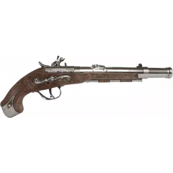 PULIO Gonher Metal Pirate Gun Žaislinis pistoletas su kapsulėmis, liejamo metalo ir plastiko, 8 šūvių žiedinės kapsulės, juoda/pilka su rudom rankena, nuo 8 metų