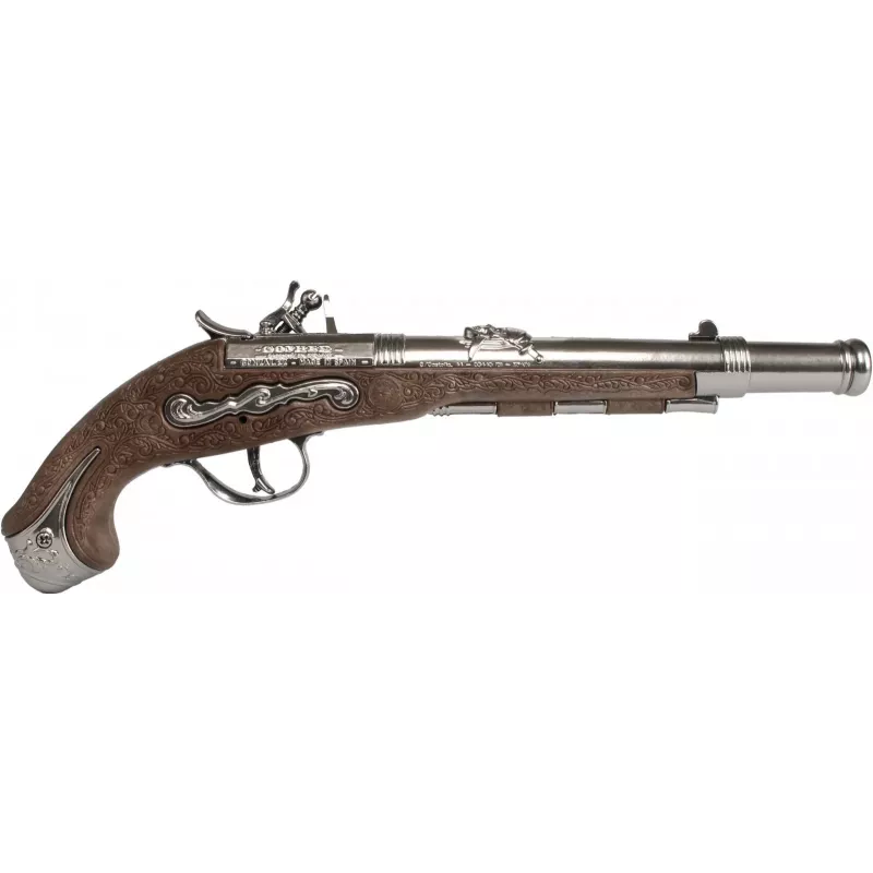 PULIO Gonher Metal Pirate Gun Žaislinis pistoletas su kapsulėmis, liejamo metalo ir plastiko, 8 šūvių žiedinės kapsulės, juoda/pilka su rudom rankena, nuo 8 metų