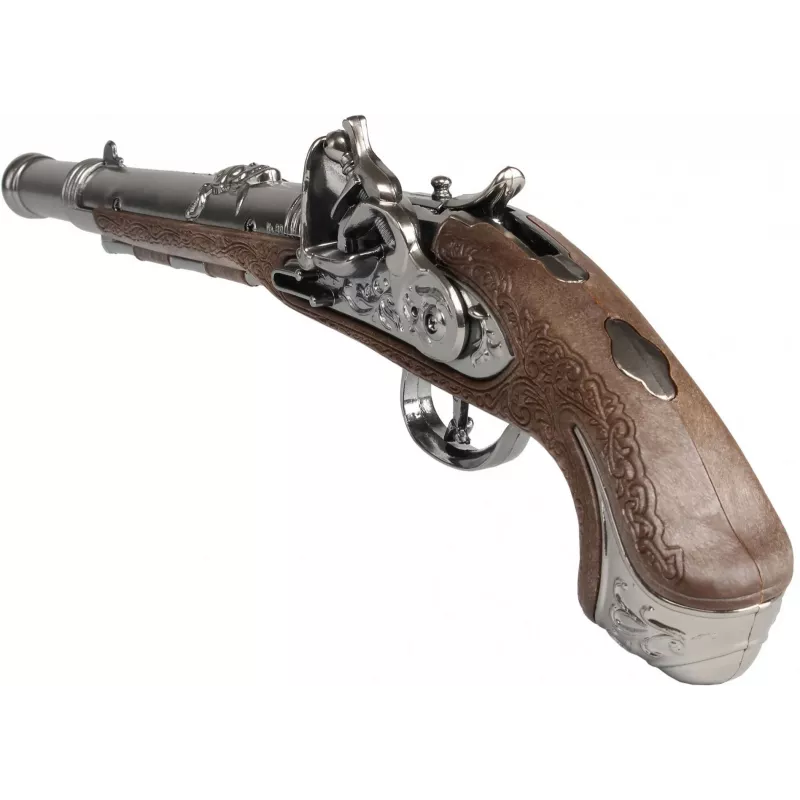 PULIO Gonher Metal Pirate Gun Žaislinis pistoletas su kapsulėmis, liejamo metalo ir plastiko, 8 šūvių žiedinės kapsulės, juoda/pilka su rudom rankena, nuo 8 metų