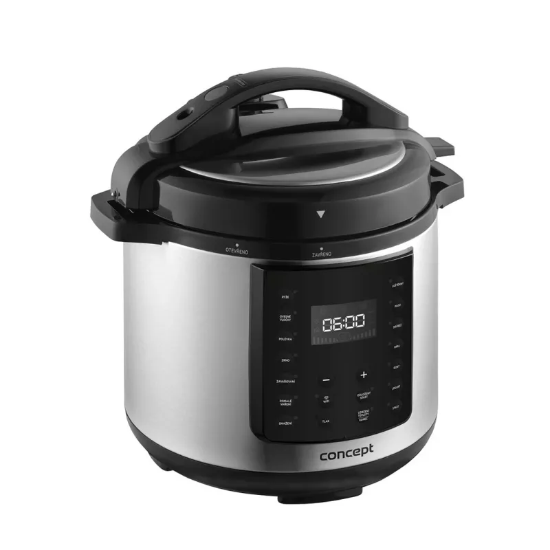 CONCEPT CK8001 Multivirimo puodas, 5L, 900W, 10 programų, LED, nelipni keraminė talpa, atidėtas paleidimas, palaikymas šiltoje, juodas/sidabrinis