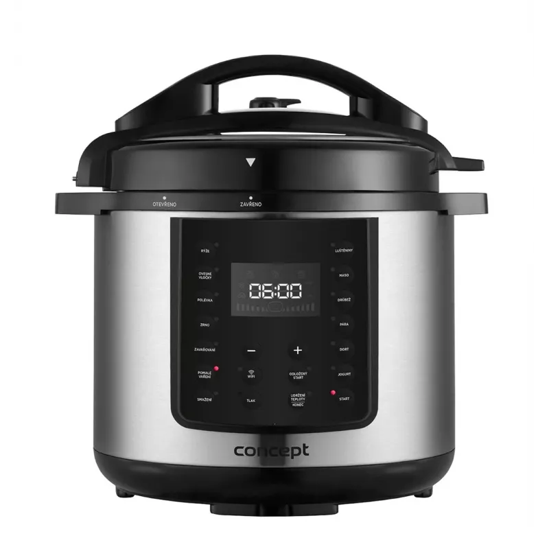 CONCEPT CK8001 Multivirimo puodas, 5L, 900W, 10 programų, LED, nelipni keraminė talpa, atidėtas paleidimas, palaikymas šiltoje, juodas/sidabrinis