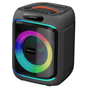 Denver BPS-270 nešiojamas vakarėlių garsiakalbis su Bluetooth, 400W PMPO, LED šviesos efektais, karaoke, FM radiju, USB/SD/AUX, mikrofono įvestimi, juodos spalvos