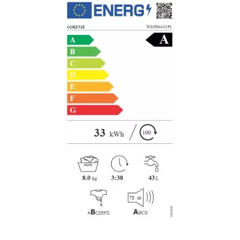Gorenje WG2P84A32/PL Laisvai pastatoma skalbimo mašina su priekiniu pakrovimu, 8 kg, 1400 aps/min, A energijos klasė, balta