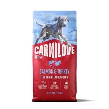 CARNILOVE ACTIVE sausas šunų maistas su lašiša ir kalakutiena jauniems didelių veislių šunims 12 kg
