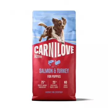 CARNILOVE ACTIVE šunų sausas ėdalas su lašiša ir kalakutiena šuniukams 12 kg