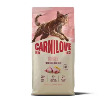 CARNILOVE TRUE FRESH sausas kačių maistas su kalakutiena sterilizuotoms suaugusioms katėms, visų veislių, 400 g