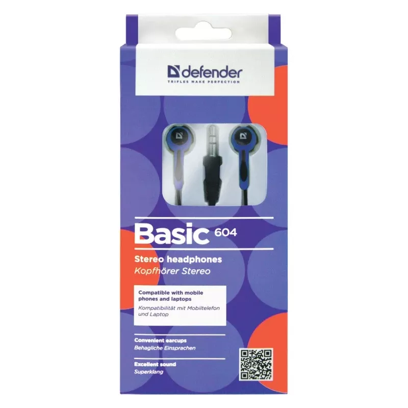 Defender EARPHONES BASIC 604 laidinės ausinės su mikrofonu, juodos-mėlynos spalvos