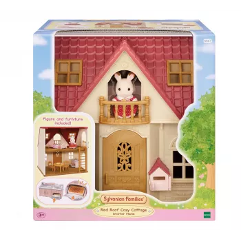 EPOCH Sylvanian Families pradinis namas - Raudono stogo serijos lėlių namelis su Freya Chocolate Rabbit ir 10 baldų detalių