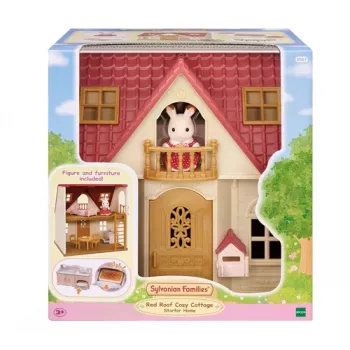 EPOCH Sylvanian Families pradinis namas - Raudono stogo serijos lėlių namelis su Freya Chocolate Rabbit ir 10 baldų detalių