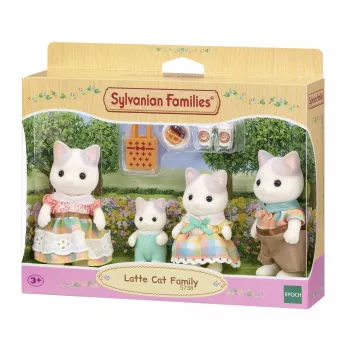 EPOCH Sylvanian Families Milk Cat Family - 4 kolekcinės figūrėlės su floku (Tėtis Cyrus, Mama Stella, Sūnus Freddie, Dukra Millie) nuo 3 metų