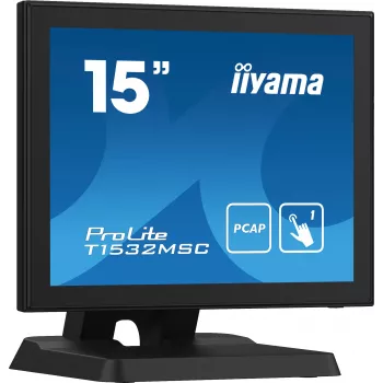 Iiyama ProLite T1532MSC-B5X 15 colių projekcinės talpos jutiklinis LED monitorius - 1024x768 XGA, 10 taškų, HDMI, DVI, VGA, USB, IP54 priekis, 7H, garsiakalbiai