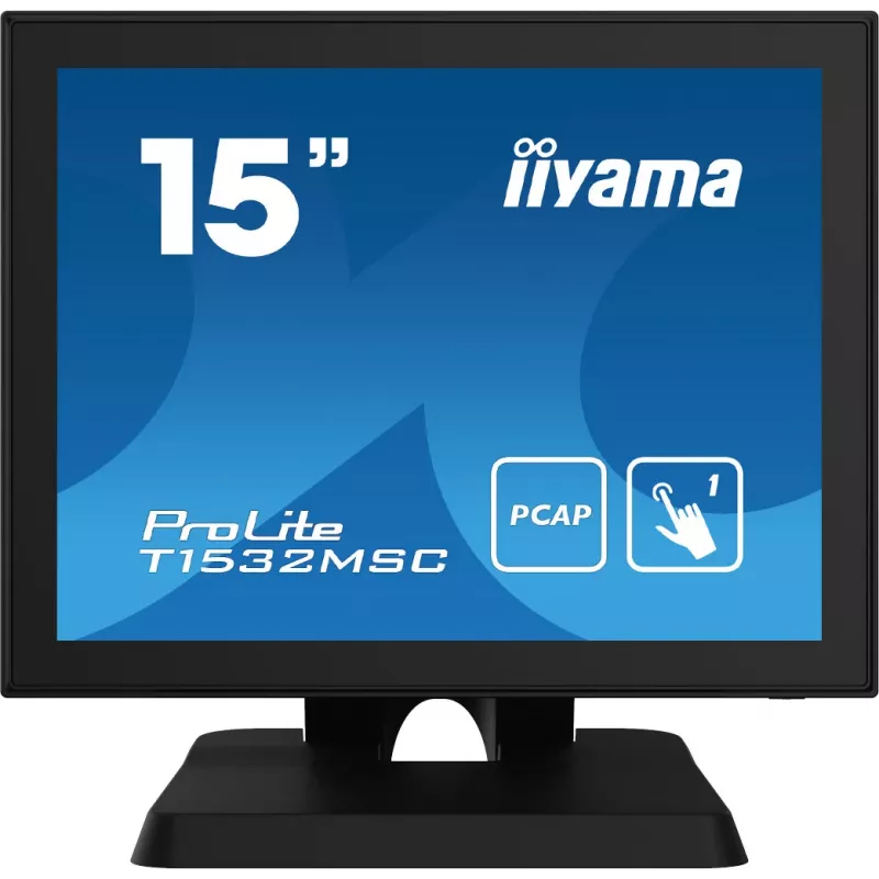 Iiyama ProLite T1532MSC-B5X 15 colių projekcinės talpos jutiklinis LED monitorius - 1024x768 XGA, 10 taškų, HDMI, DVI, VGA, USB, IP54 priekis, 7H, garsiakalbiai