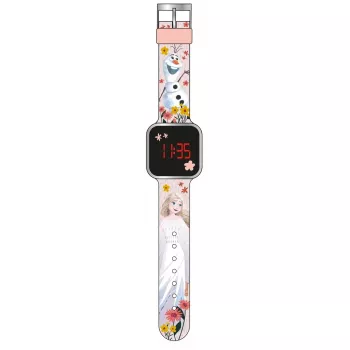 PULIO Digital Watch LED Diakakis - Frozen vaikų laikrodis su raudonu LED ekranu, mėlynai/violetiniu silikoniniu dirželiu, oficiali Disney Frozen tema