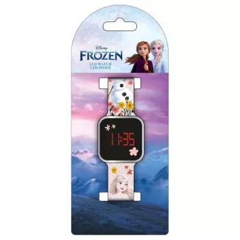 PULIO Digital Watch LED Diakakis - Frozen vaikų laikrodis su raudonu LED ekranu, mėlynai/violetiniu silikoniniu dirželiu, oficiali Disney Frozen tema