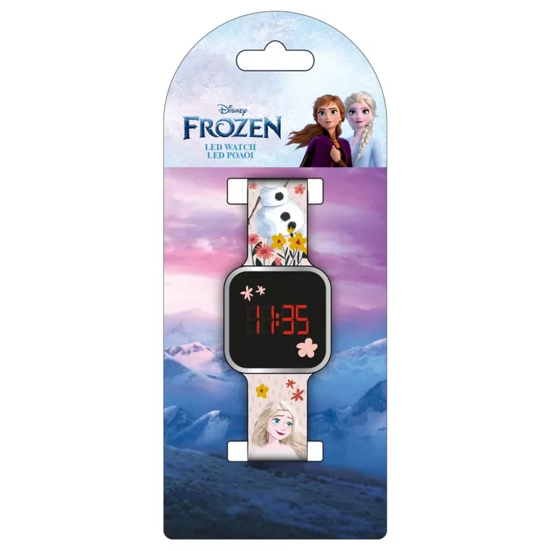 PULIO Digital Watch LED Diakakis - Frozen vaikų laikrodis su raudonu LED ekranu, mėlynai/violetiniu silikoniniu dirželiu, oficiali Disney Frozen tema