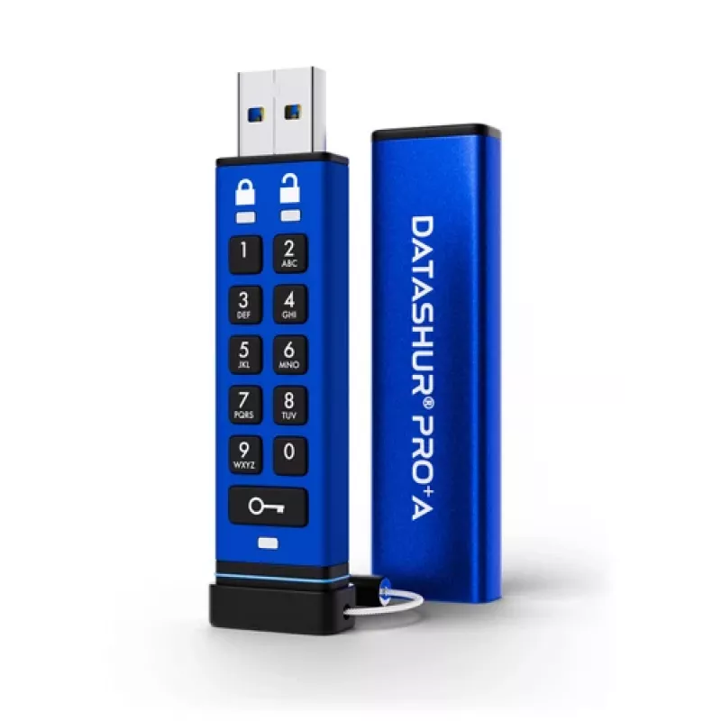 iStorage datAshur PRO+A 32GB USB 3.2 Gen 1 aparatūra šifruota USB laikmena su PIN autentifikavimu, FIPS 140-3 Level 3, IP68, apsauga nuo brutalių atakų