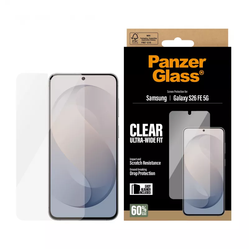 PanzerGlass Ultra-Wide Fit ekrano apsauginis stiklas, skirtas Samsung Galaxy S24 FE su EasyAligner